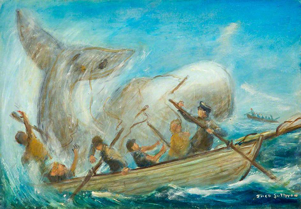 Moby Dick by Jack Sullivan. Oil on board, 35.2 x 50.5 cm. Collection: Butetown History & Arts Centre.
